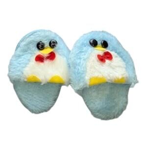 Vintage 80s 3" Doll Slippers Blue White Penguin Bow Tie Cute Retro Nostalgia